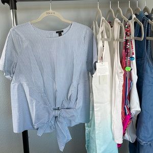 NWT ANNE TAYLOR LOFT Striped tie front top